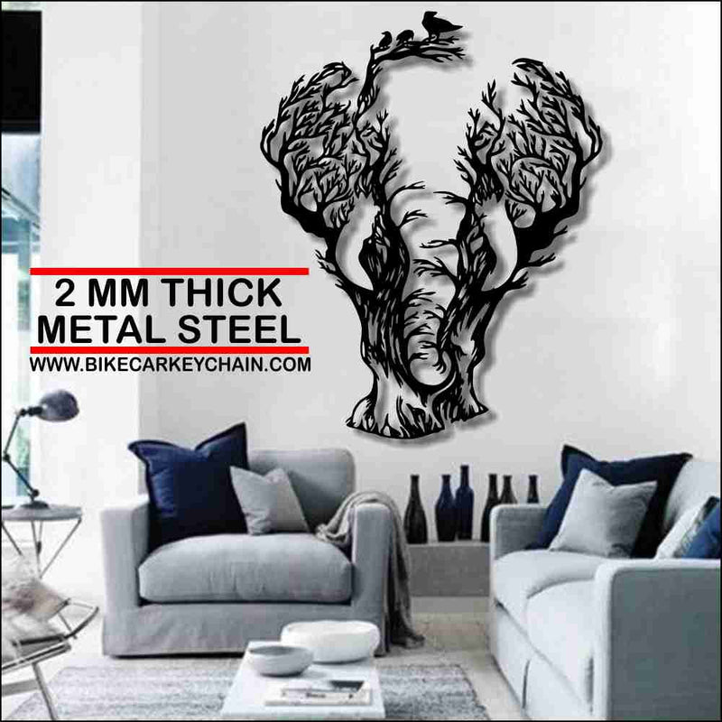 Elephant Birds Tree Minimalist Metal Wallart