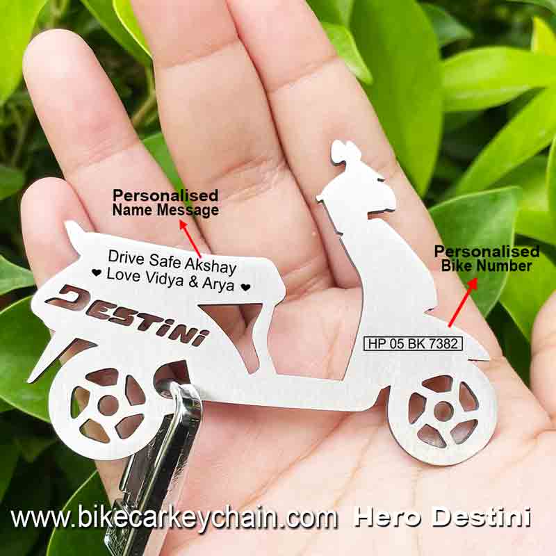 Hero Destini Scooter Bike Name Number Keychain