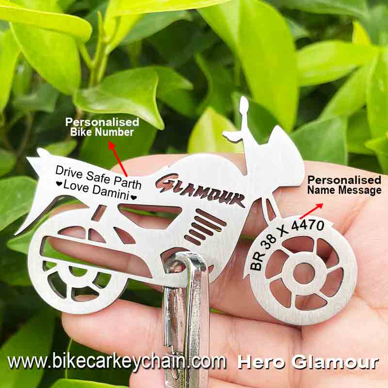 Hero Glamour Bike Name Number Keychain