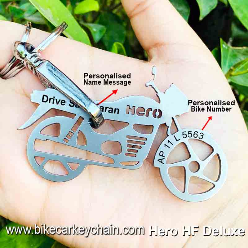 Hero HF Deluxe Bike Name Number Keychain