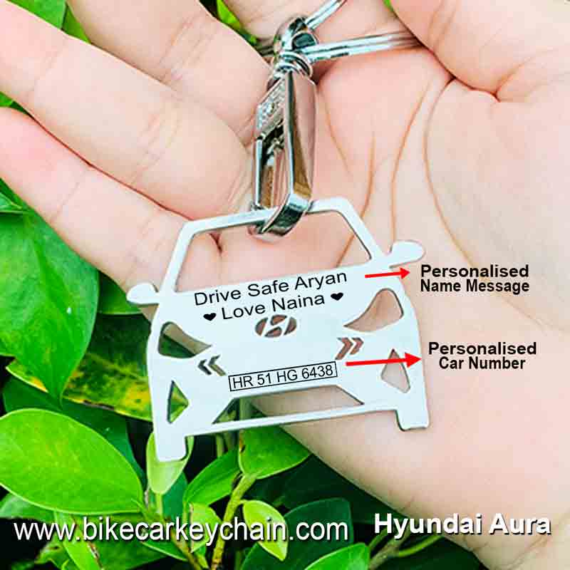 Hyundai Aura Car Name Number Custom Keychain