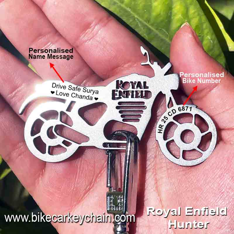 Royal Enfield Hunter LogoCut Bike Name Number Keychain