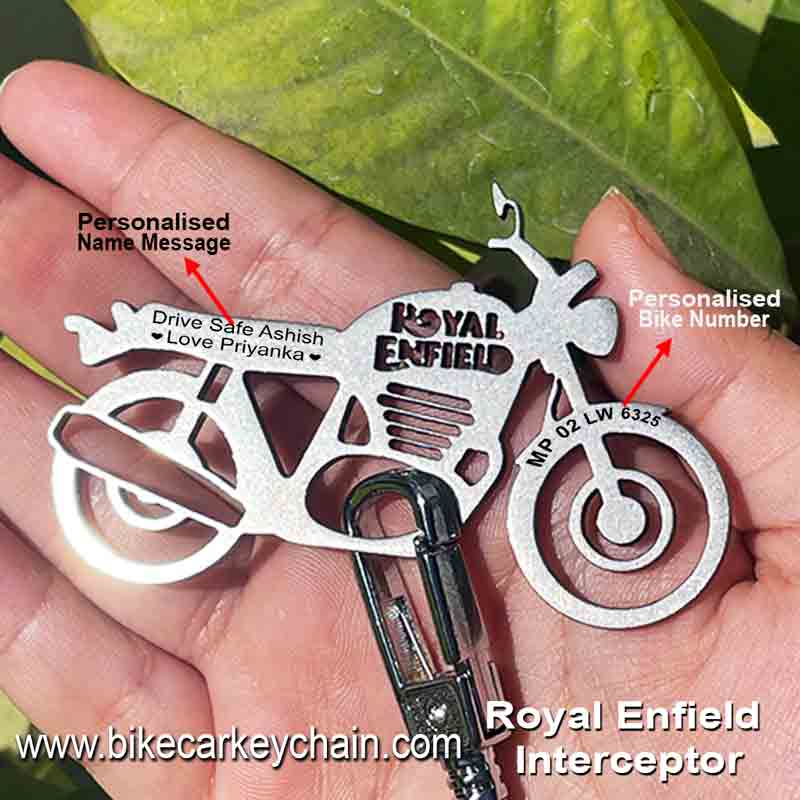 Royal Enfield Interceptor LogoCut Bike Name Number Keychain