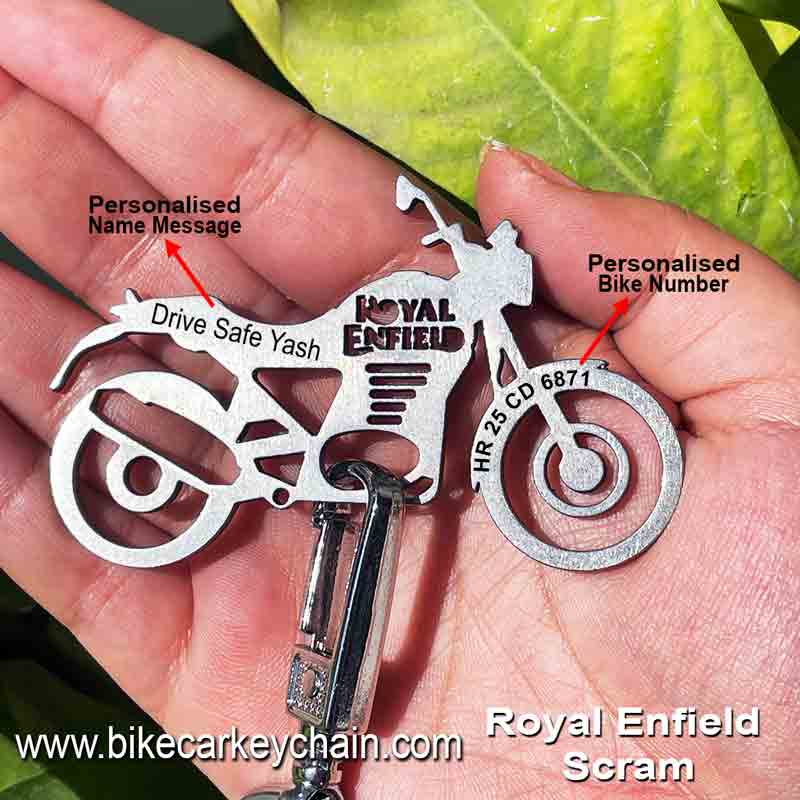 Royal Enfield Scram LogoCut Bike Name Number Keychain