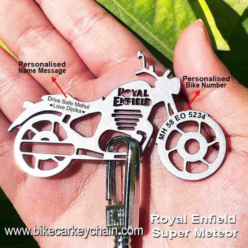 Royal Enfield SuperMeteor LogoCut Bike Name Number Keychain