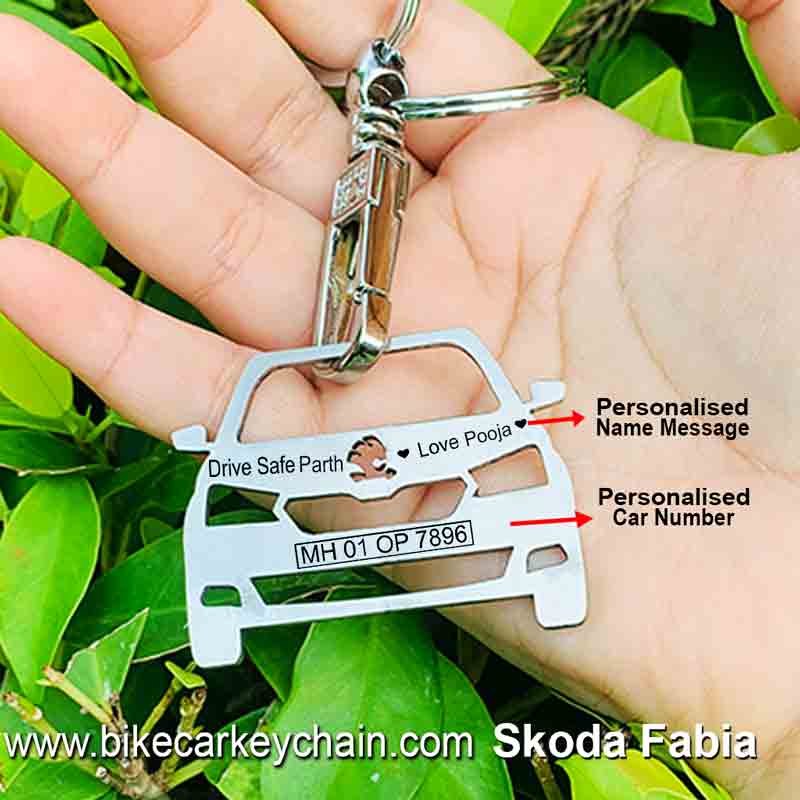 Skoda Fabia Car Name Number Custom Keychain