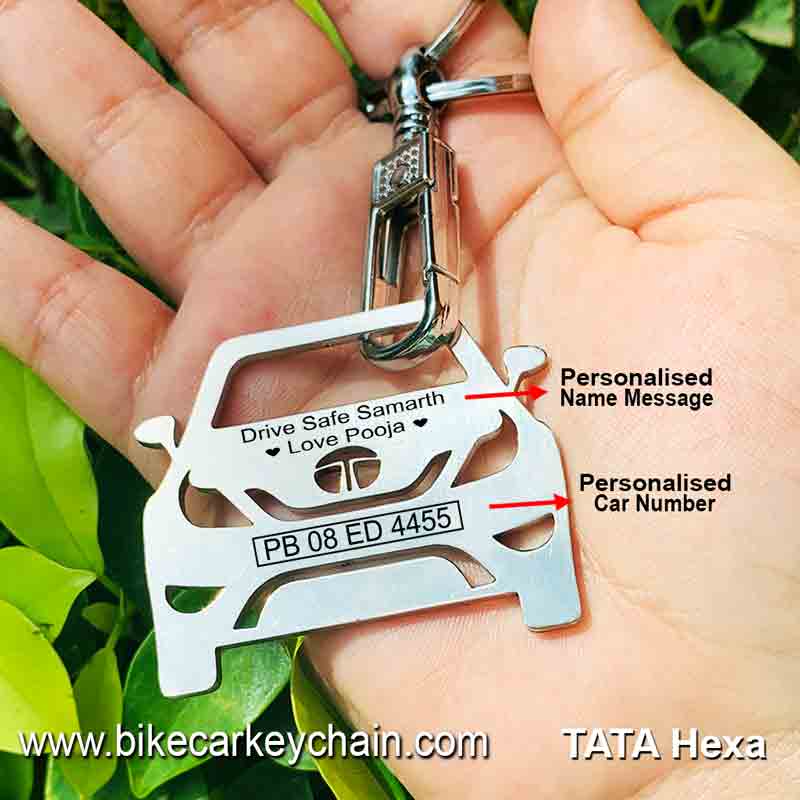 Tata Hexa Car SUV Name Number Custom Keychain