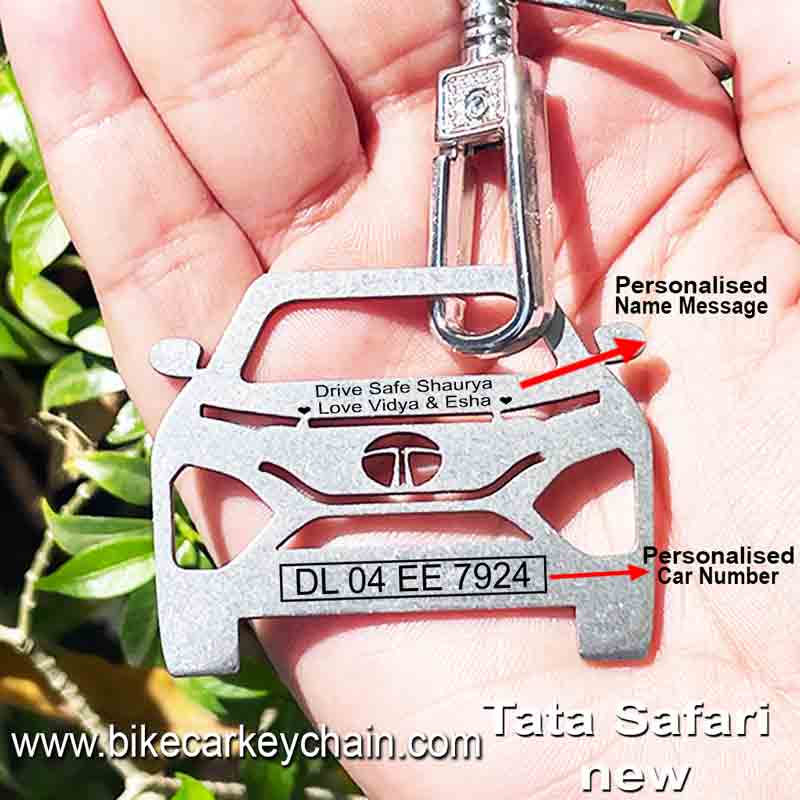Tata Safari NewModel Car Name Number Custom Keychain