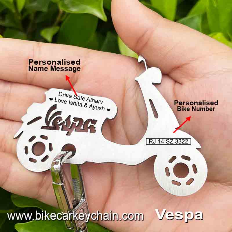 Vespa Scooter Bike Name Number Keychain