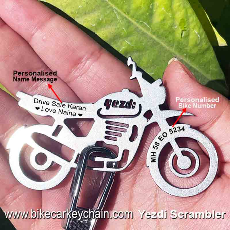 Yezdi Scrambler Bike Name Number Keychain